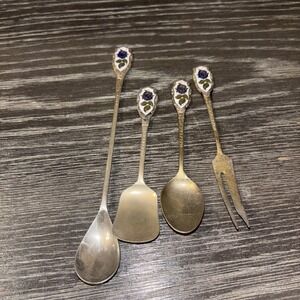 EPNS Poppy set of 4 Silver plated  Purple Flower